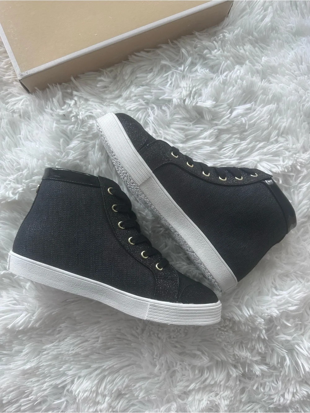 NEW Girls MK Black High-Top Glitter Sneakers with Gold Zip size 4